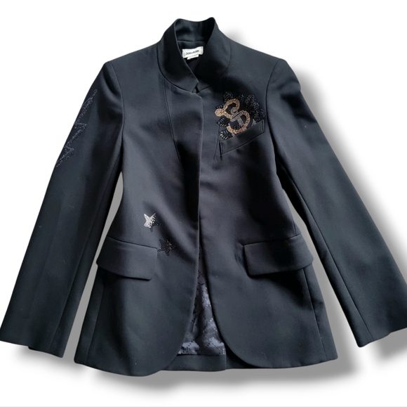 New Zadig &‎ Voltaire Rhinestone Embellished Open Front Blazer Coat Suit Jacket - Picture 1 of 16